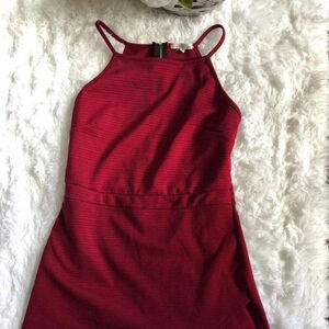 Chic Maroon Ribbed Halter Short Jumpsuit by Charlotte Russe - Size L